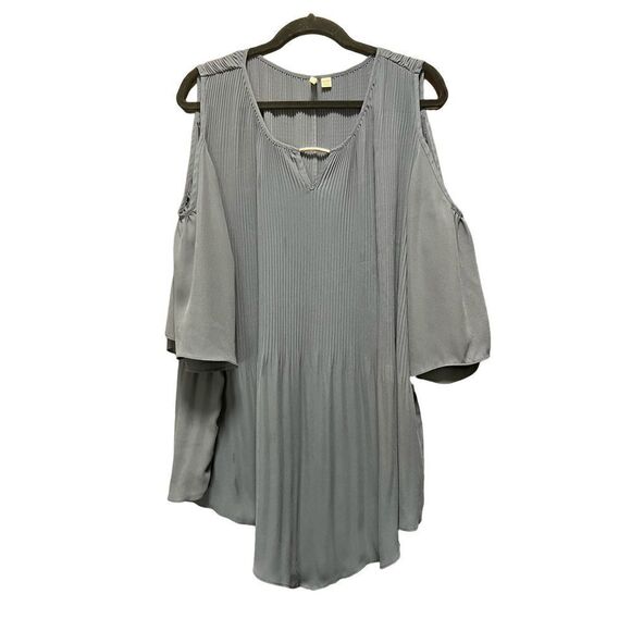 Cato Tops - Cato grey cold shoulder lampshade pleated blouse high low